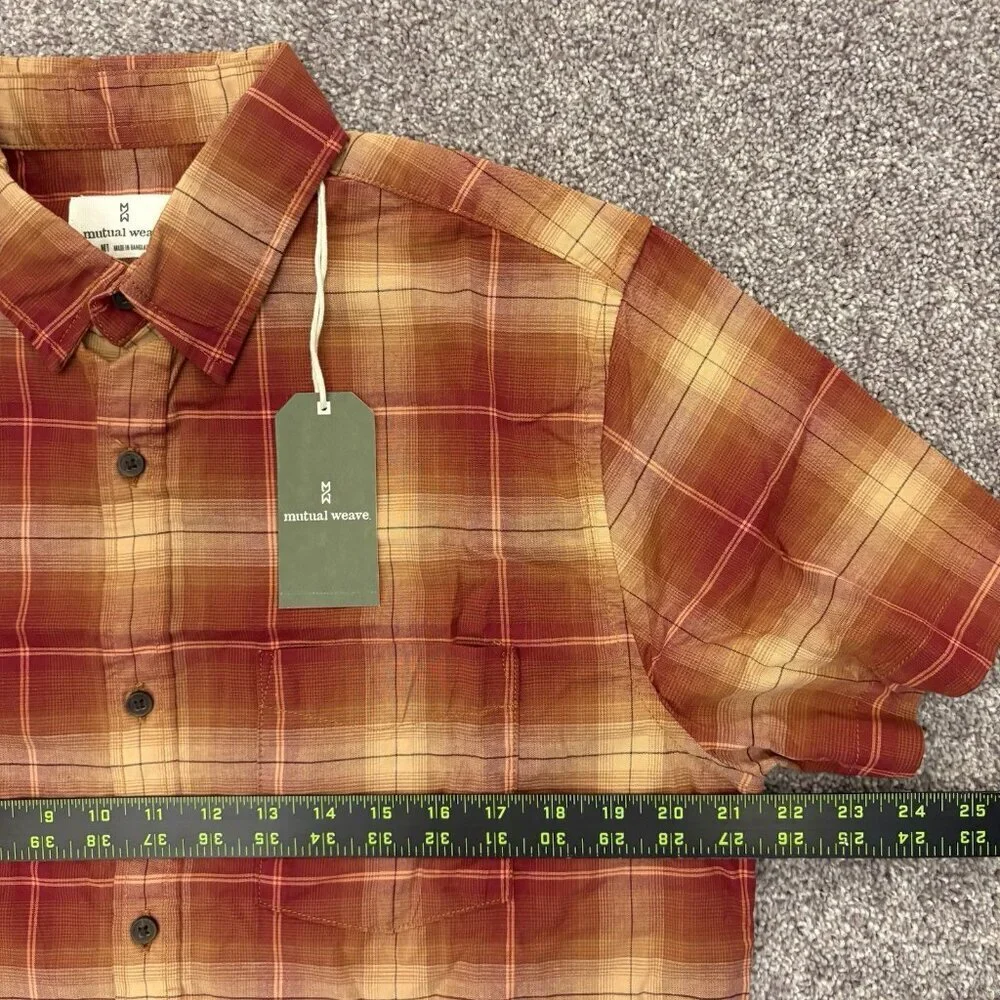 Mutual Weave Mens Plaid Button Up Shirt Size M Tall Short Sleeve Classic NWT $48